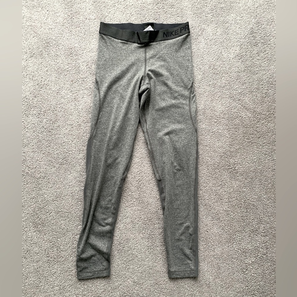 Nike Pro Hyper Warm Tight Training Leggings Womens Gray Size M 932078-071